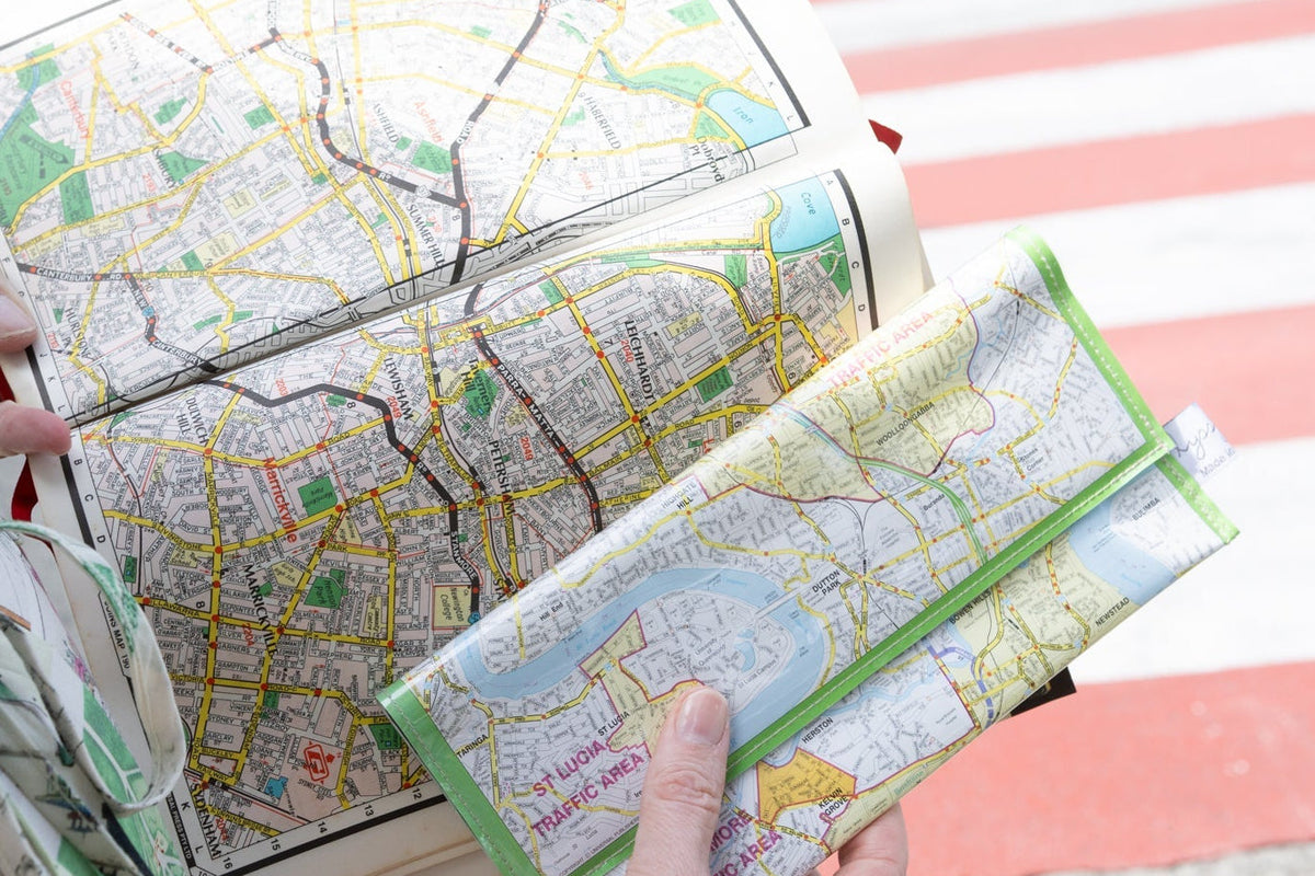 Wallet made from map pictured with street directory page Lyssy May