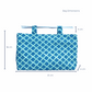 Noosa Escape Chopstick Handle Clutch Bag with blue and sea green block-printed fabric and white chopstick handles