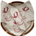 Set of 4 Christmas Deer and Garland Linen Napkins in red with eco-friendly screen print on natural linen