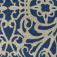 Fretwork Cushion Cover in Blue on Natural Linen