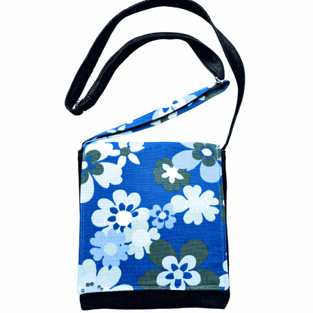 Fresh Flowers Cross Body dark denim satchel with Cath Kidston print and adjustable strap