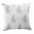Grey Paisley Parfait Cushion Cover hand screen-printed on white organic linen with boho design
