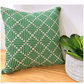 Diamond cushion cover hand-printed in emerald on natural eco-friendly linen with geometric pattern