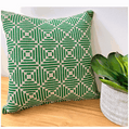 Diamond cushion cover hand-printed in emerald on natural eco-friendly linen with geometric pattern