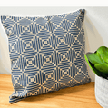 Diamond cushion cover hand printed in cottage blue on natural linen with eco-friendly inks