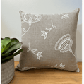 Bohemian Blooms cushion cover handprinted on natural linen with white floral design