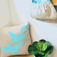 Dove Love Cushion Cover Hand Printed in Aqua on Natural Linen