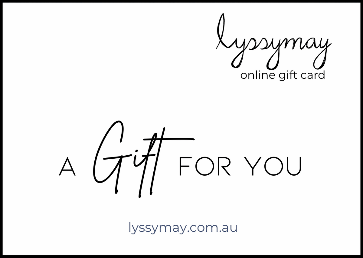 Lyssy May Gift Card for handmade unique style gifts with no expiration date