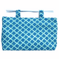 Noosa Escape Chopstick Handle Clutch Bag with vibrant blue and sea green block-printed fabric and white chopstick handles
