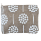 Pouch with white floral pattern on a natural linen background