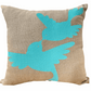 Dove Love Cushion Cover hand-printed in aqua on natural linen with eco-friendly inks