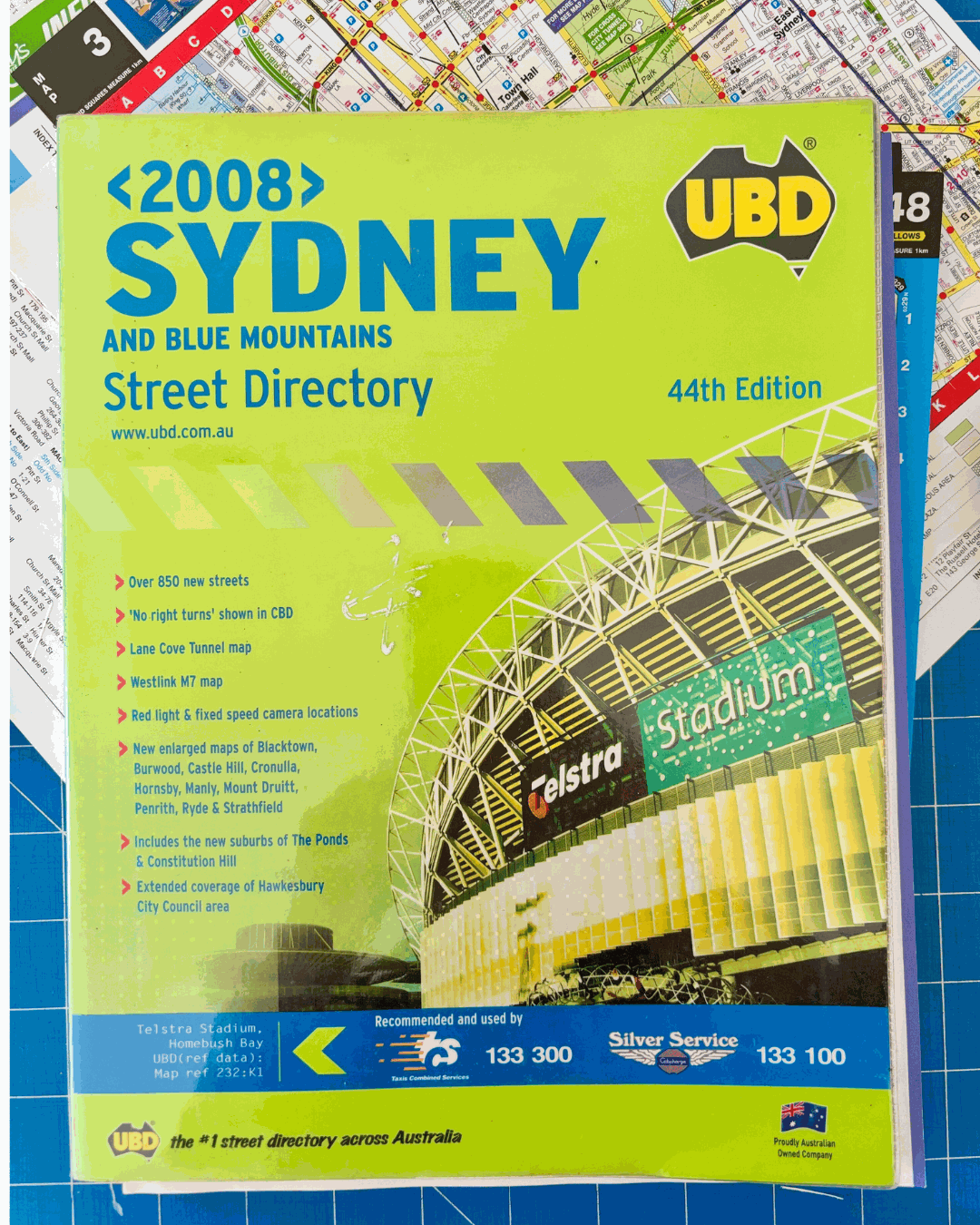Sydney street directory with stadium illustration on a blue background used for making lyssymay handmade wallets