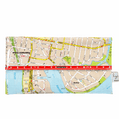 Recycled street map wallet featuring Brisbane suburbs New Farm, Woolloongabba, Kangaroo Point, and East Brisbane, made from vintage map pages with magnetic closure
