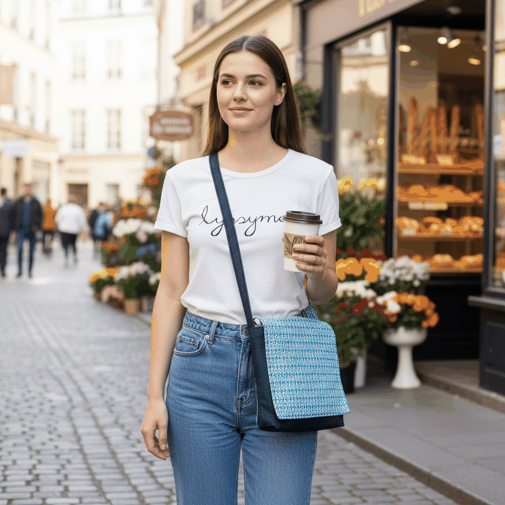 Carnaby Street Cross Body dark denim satchel with vintage Liberty of London fabric and adjustable strap