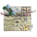 Vintage 1950's magazine wallet with cross stitch charm and PVC cover, handmade and lined with embroidery kit ad.