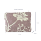 Floral-patterned zipper pouch with dimensions on a white background