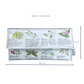 Lyssy May handmade wallet featuring pages from a vintage gardening book featuring illustrations of flowers. Front view with dimensions 18.5 cm by 9 cm.
