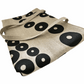 Organic Linen tote bag with black circular pattern on a white background