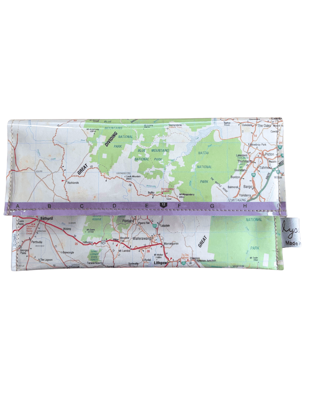 front view handmade wallet by lyssymay featuring map of sydney australia region 