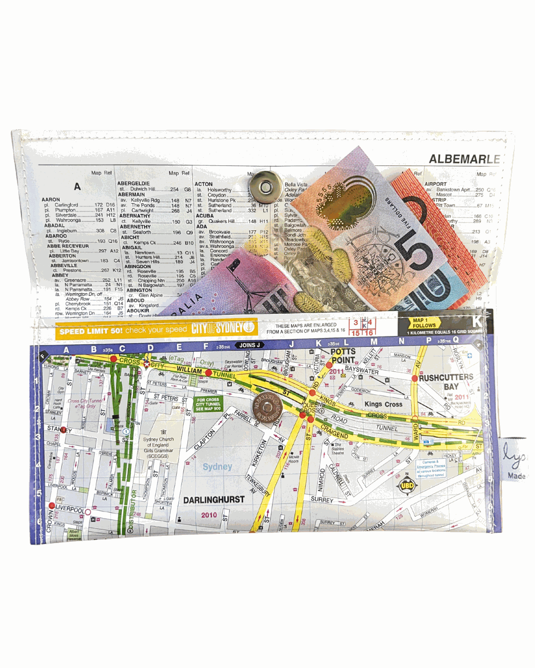 Recycled Street Map Wallet - Paddington, Darlinghurst, Surry Hills