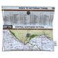 Lyssy May wallet using map of Central Northern Victoria with a clear plastic cover displaying text and a map of Australia. Magnetic clip closure. Inside view with index to Victorian towns lining.