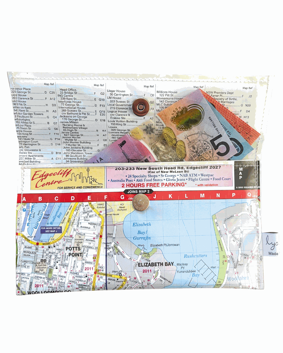 Recycled Street Map Wallet - Elizabeth Bay, Kings Cross, Paddington
