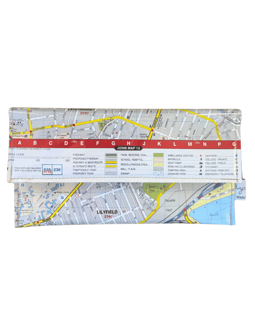Recycled Street Map Wallet - Lyssy May Handmade Wallet recycled map of Lilyfield, Rozelle, Annandale and Leichhardt