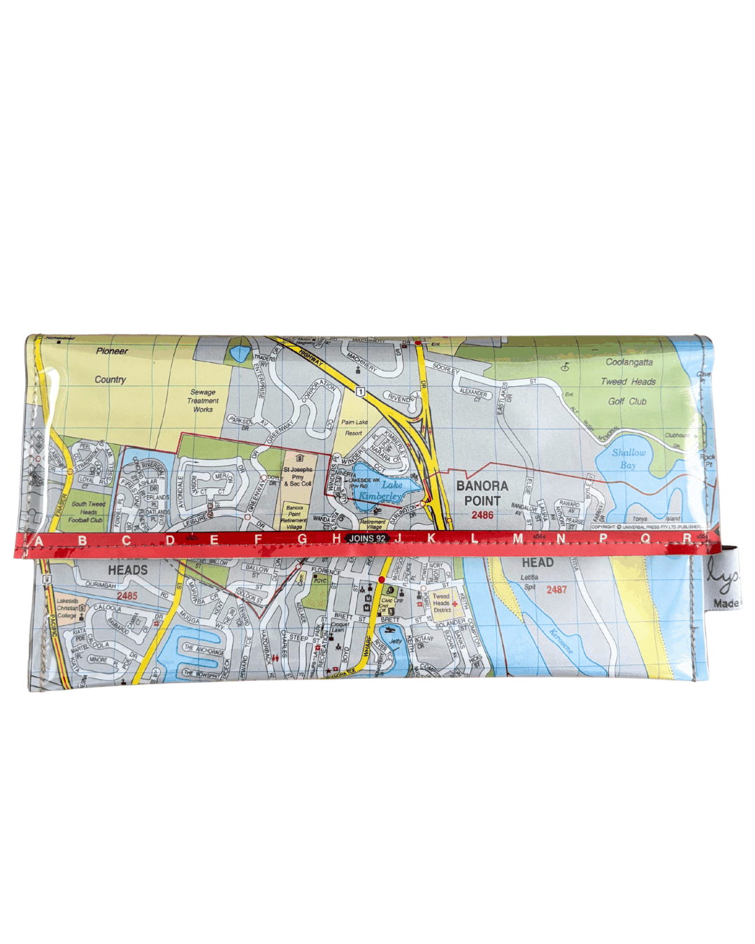 Recycled street map wallet featuring Gold Coast Tweed Heads and Coolangatta streets from 2000s Brisbane UBD directory