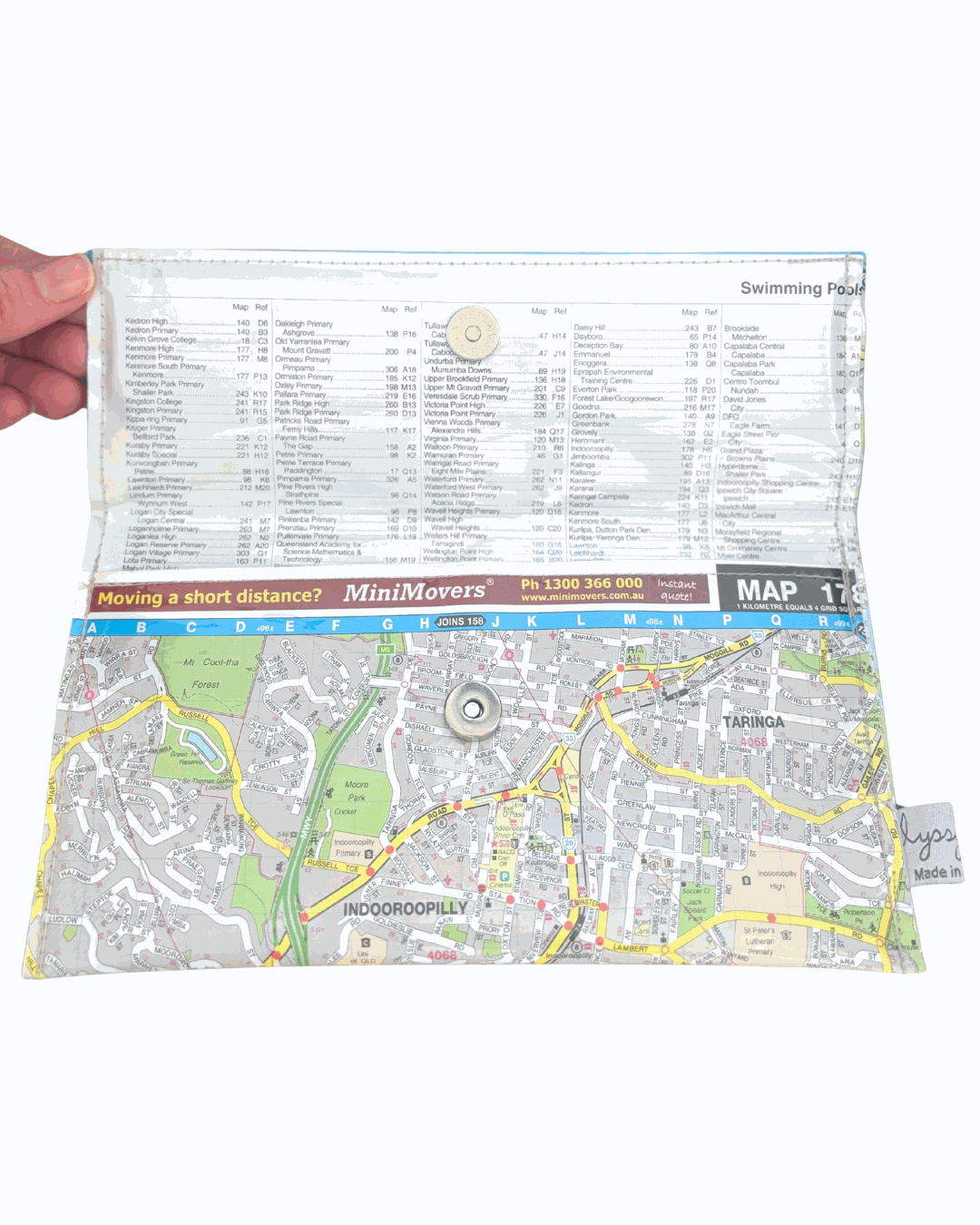 Map wallet  with a map design on a white background