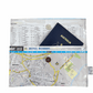 Lyssy May recycled map wallet of Ipswich Queensland suburbs. Inside view of wallet with index page lining and magnetic clip closure. Passport inside the wallet.
