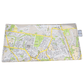 Map-patterned fabric pouch on a white background