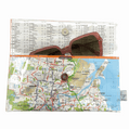 Recycled street map wallet featuring Brisbane suburbs design made from original UBD map pages with clear PVC protection and magnetic closure